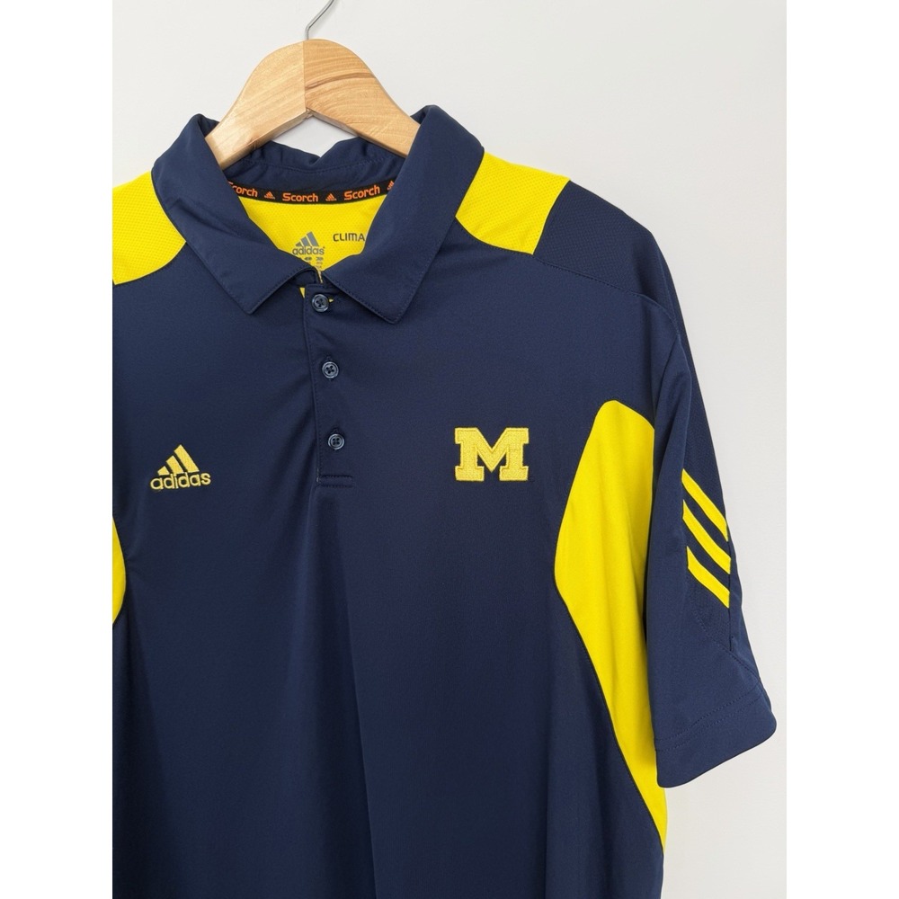 University Of Michigan Wolverines Adidas Climalite Polo Shirt Men's 2XL Blue